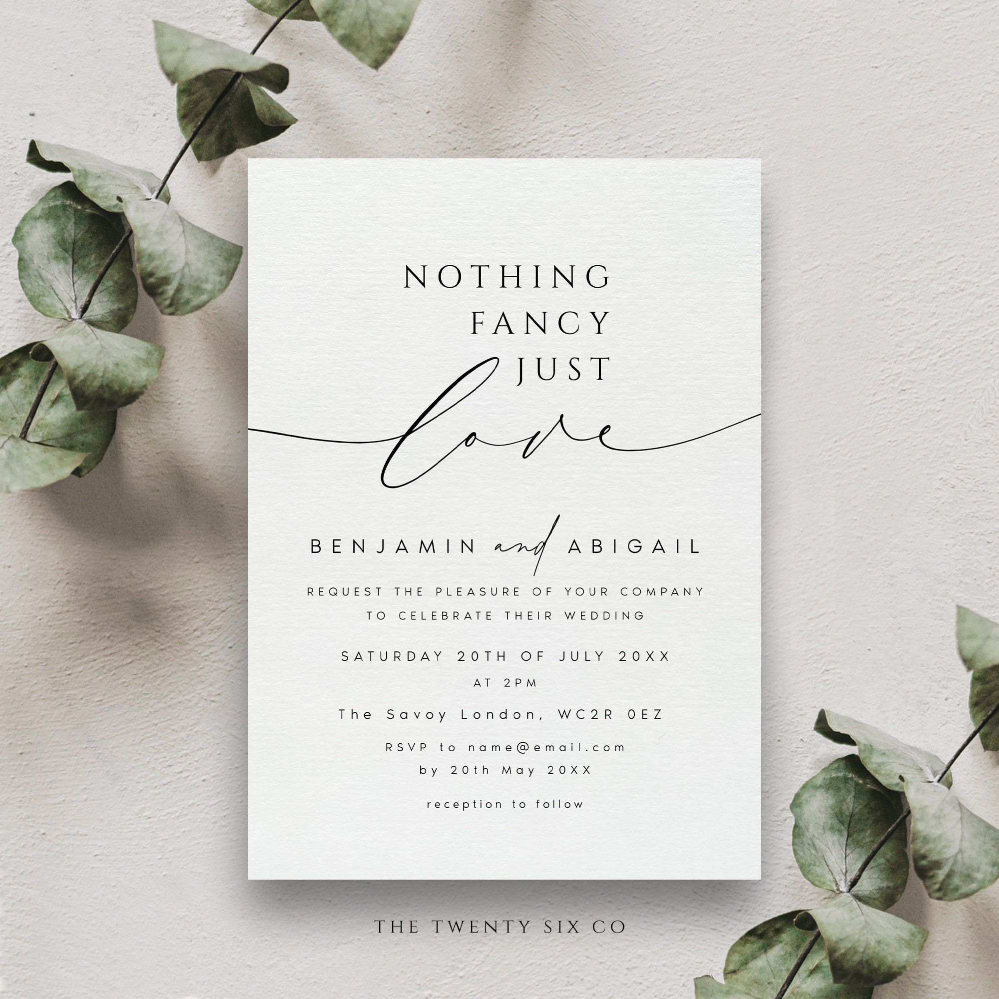 Intimate Ceremony Invitation, Elegant Wedding Celebration Invitation, Nothing Fancy Just Love Printed Invite Cards, Day Invites – TS441