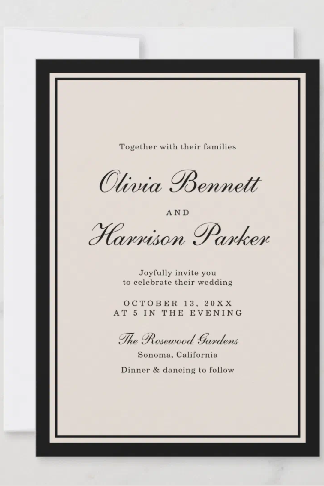 Old Money Wedding Classic Black Invitation