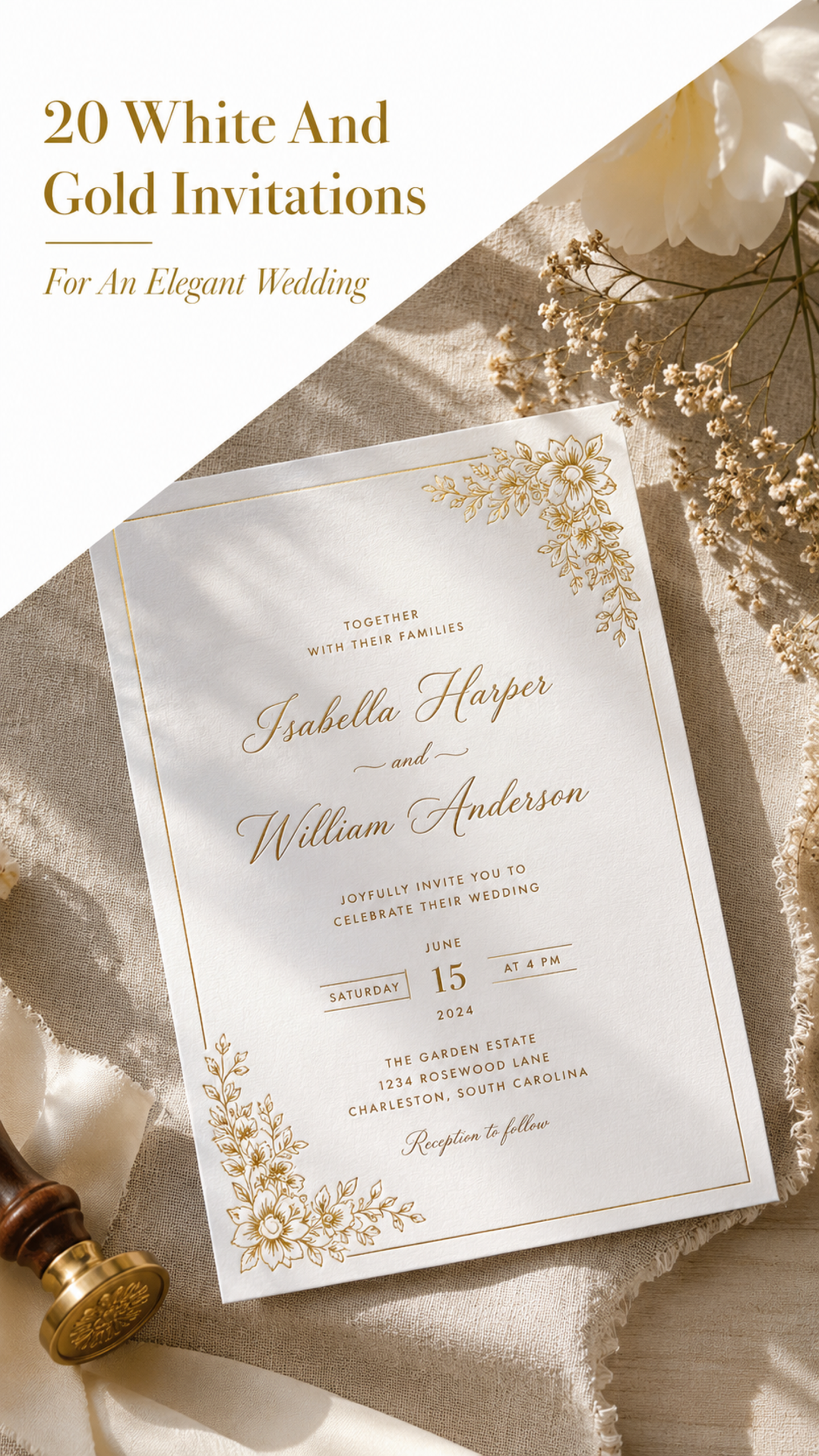 20 Gorgeous White and Gold Wedding Invitations for Classic Brides