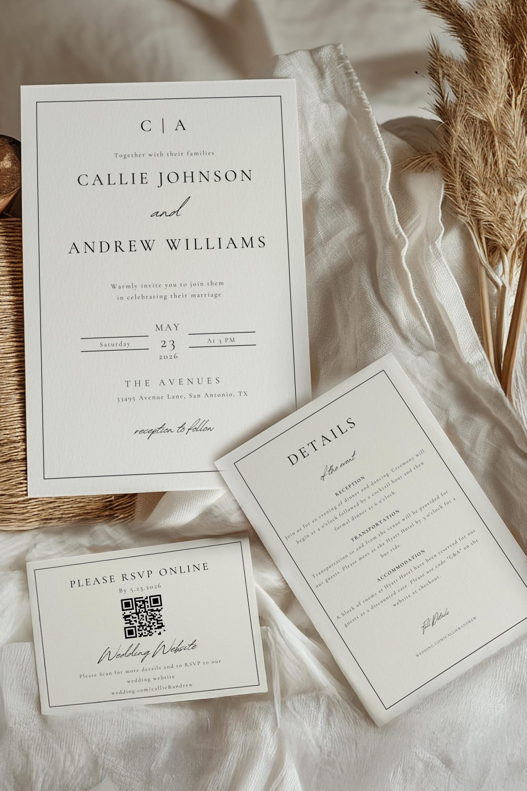 Monogram Wedding Invitation Suite | Elegant Printable Template with QR Code RSVP | Editable Download for Modern Wedding Invite | Edit Canva