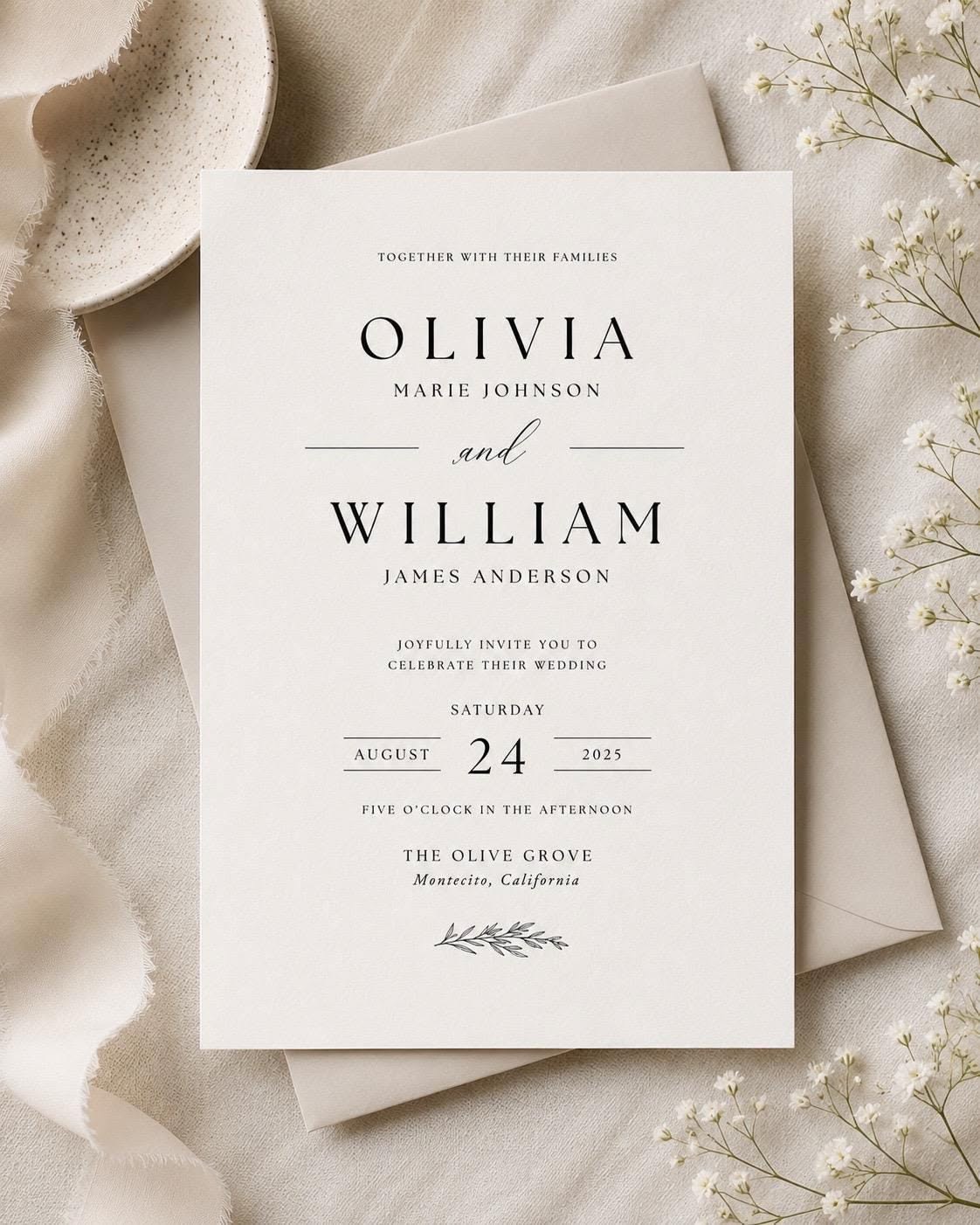 Minimalist Wedding Invitation Suite, Modern Canva Template, Editable RSVP Details Card (Digital Download)