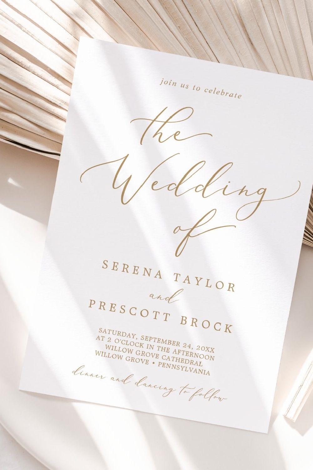 Delicate Gold Calligraphy The Wedding Of Invitation