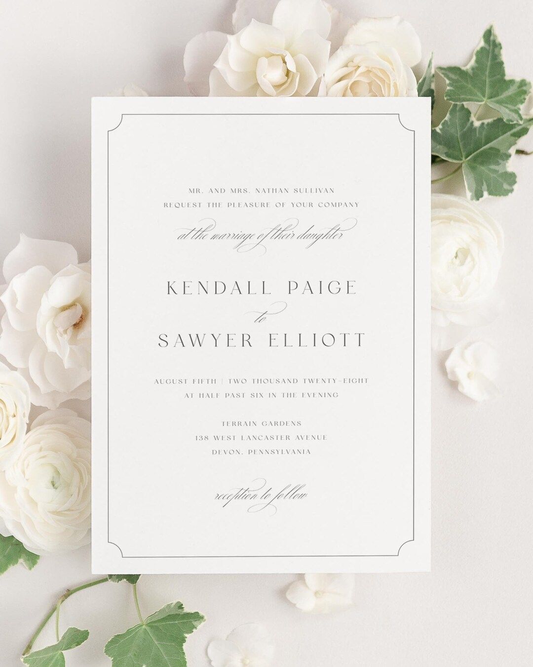 Bordered Wedding Invitations: Clean Romantic Kendall Design – Etsy