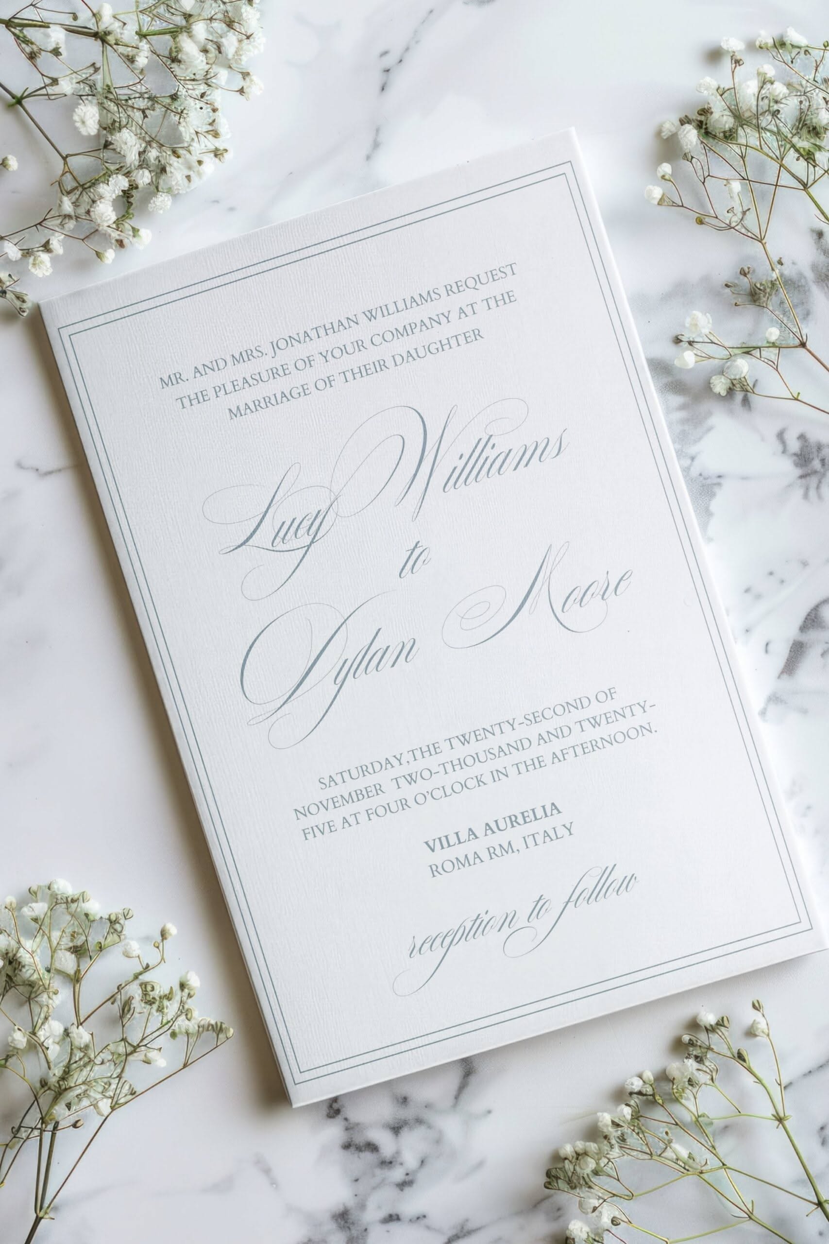 Dusty Blue Romance —  Buy a high-quality dusty blue wedding invite printable  for your dream …