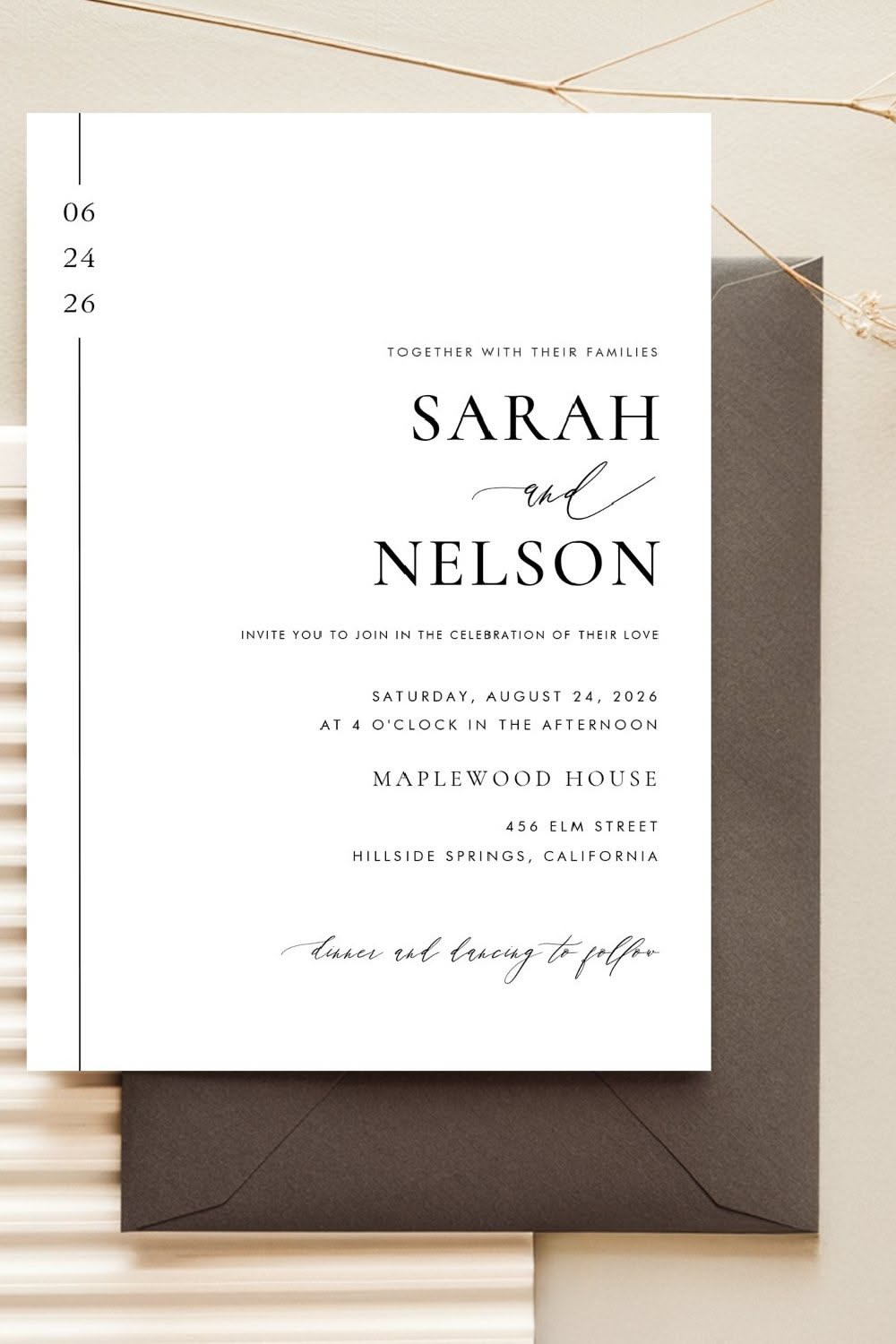 Classic Black & White Timeless Elegant Wedding Invitation