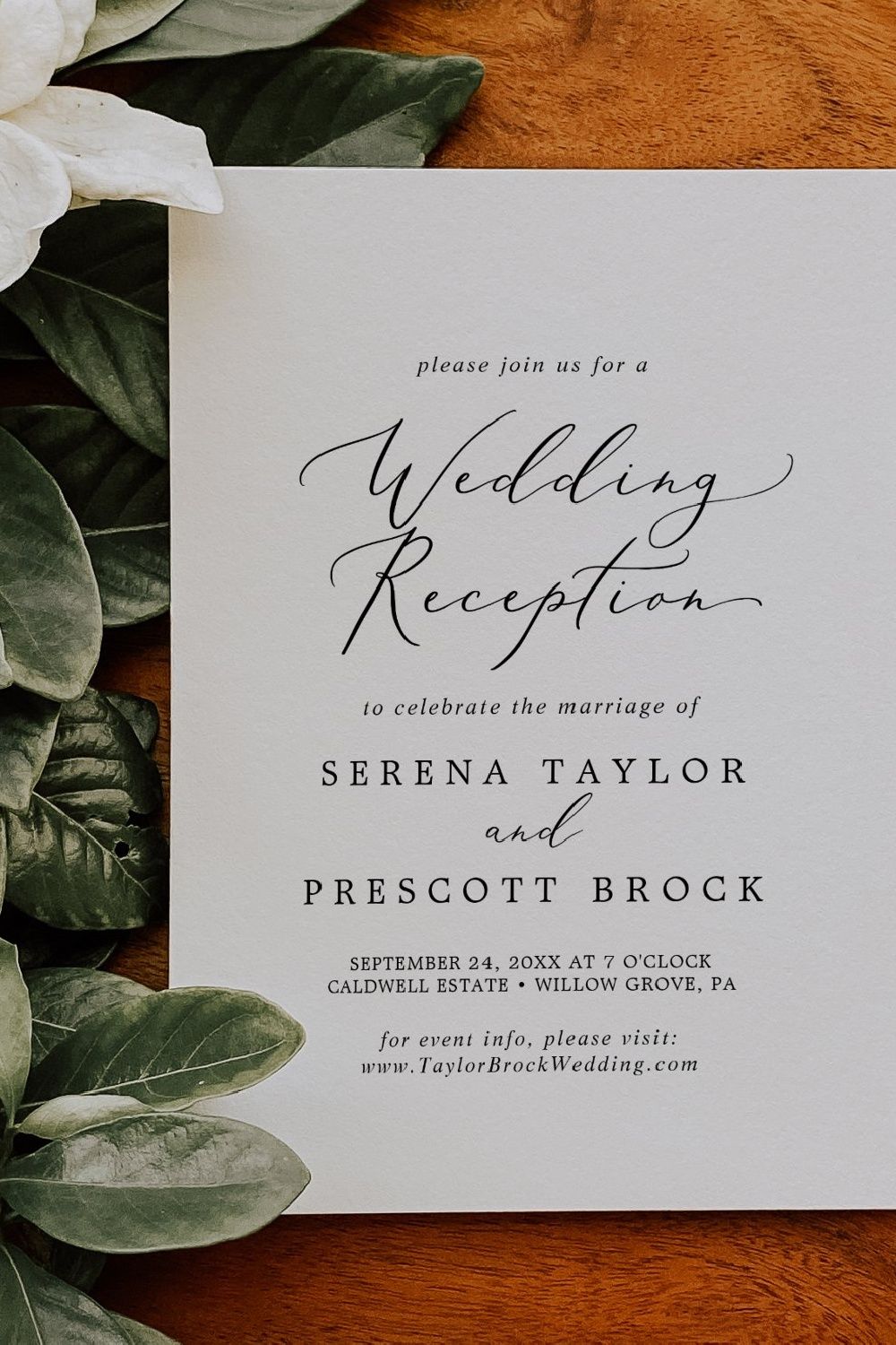 Delicate Black Calligraphy Wedding Reception Invitation