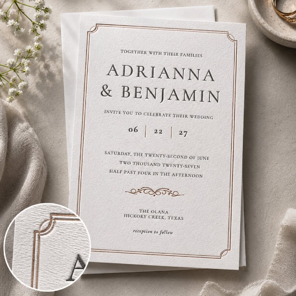Black Tie Wedding Letterpress Invitation