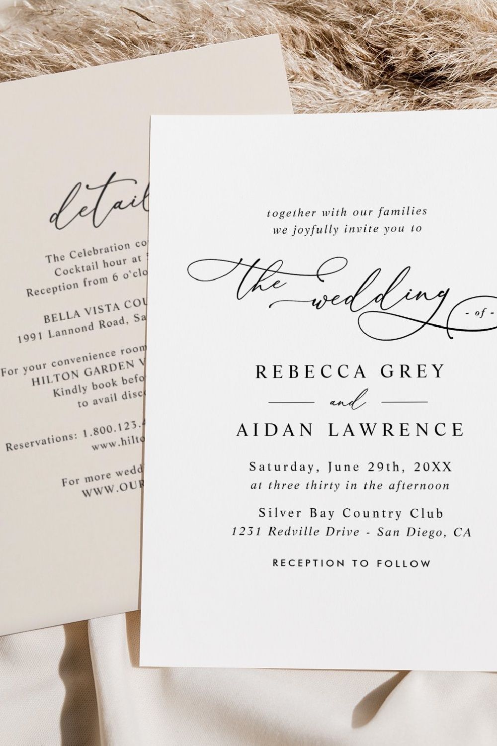 Elegant Script Neutral Blush All In One Wedding Invitation