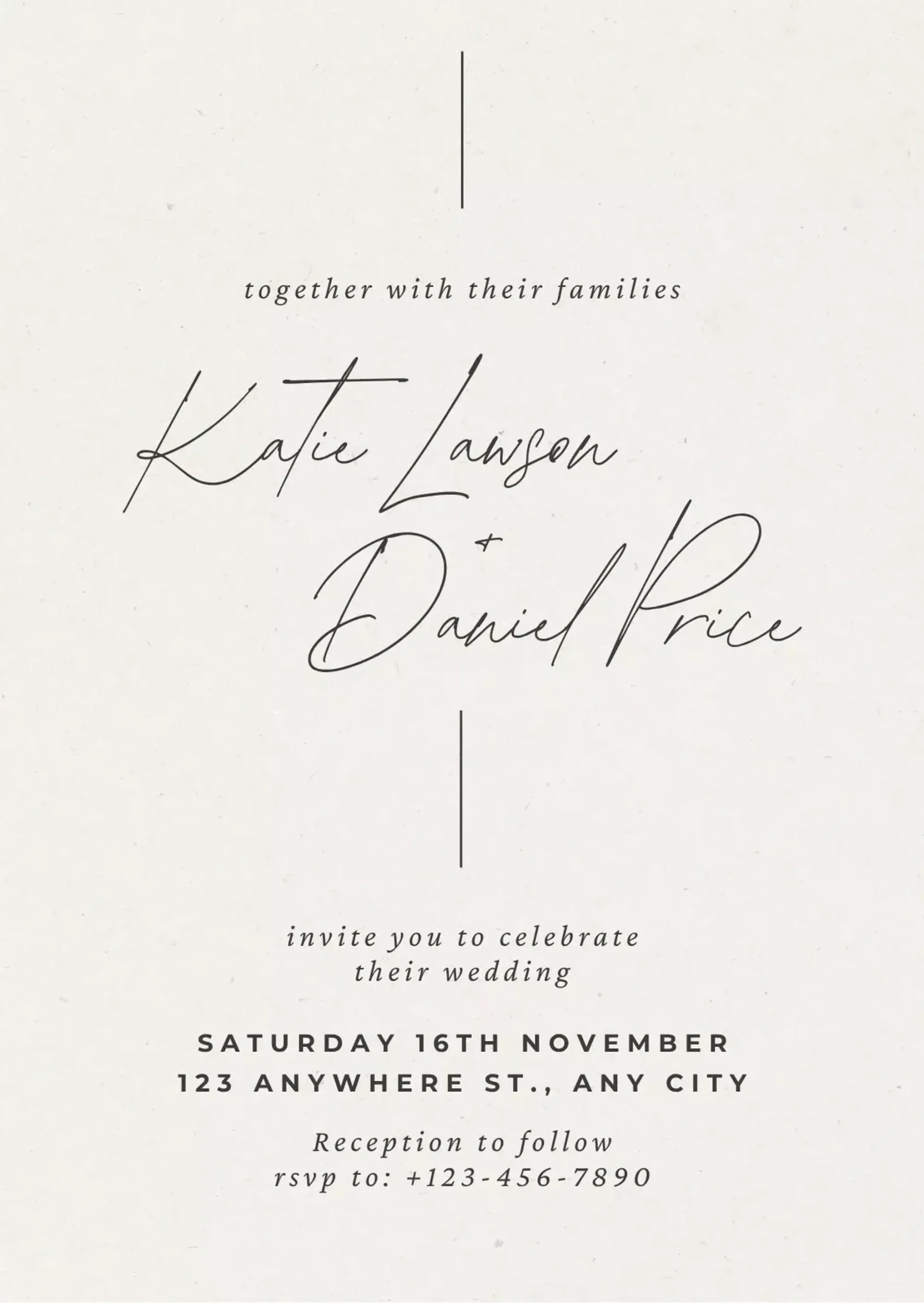 Beige Aesthetic Handwritten Elegant Minimalist Wedding Invitation Set