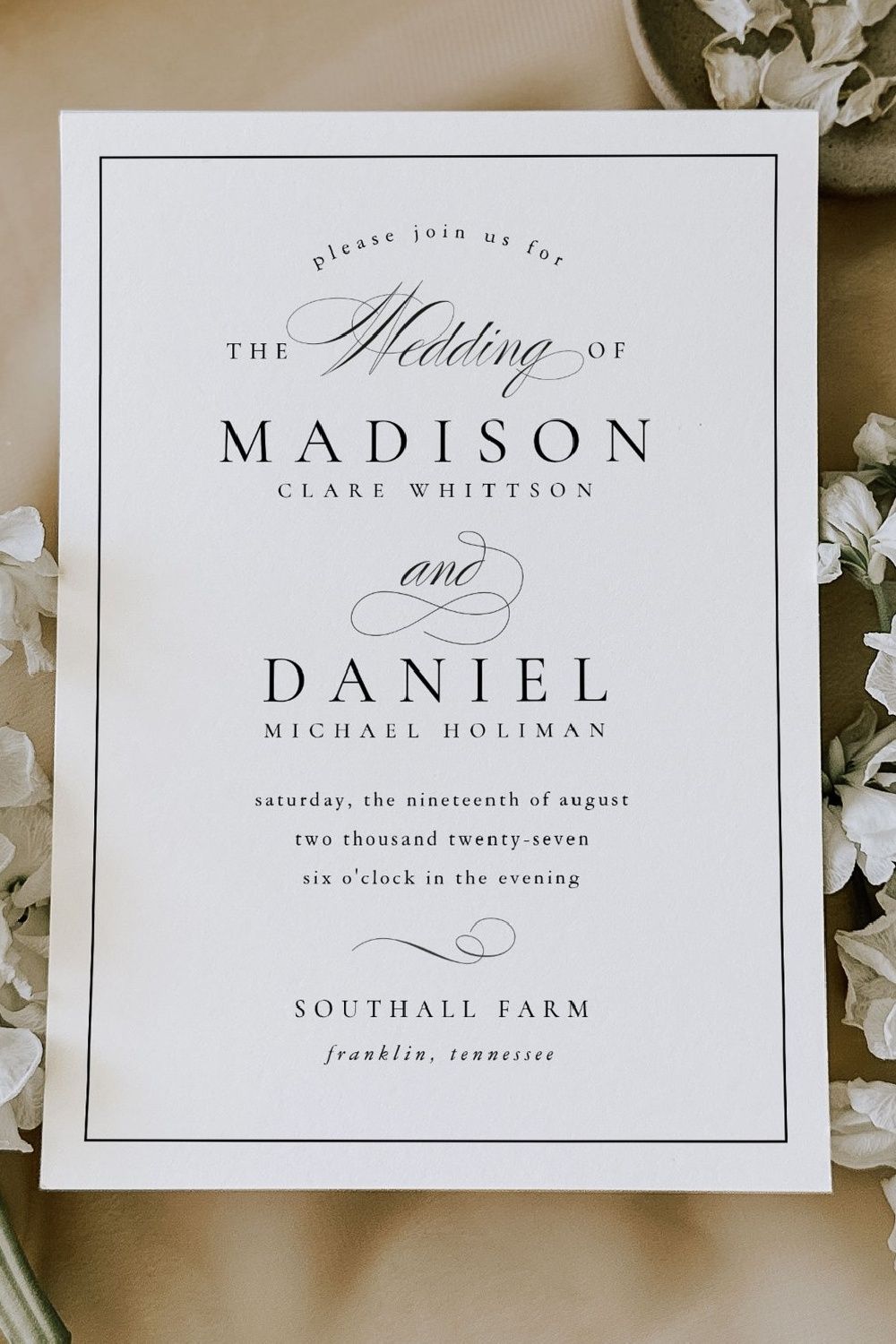 Modern Elegant Script Classic Wedding Invitation