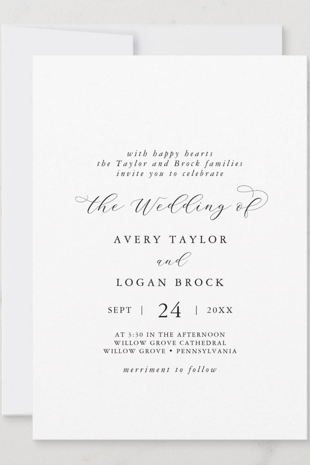 Elegant Script Casual Both Parents Hosting Wedding Invitation